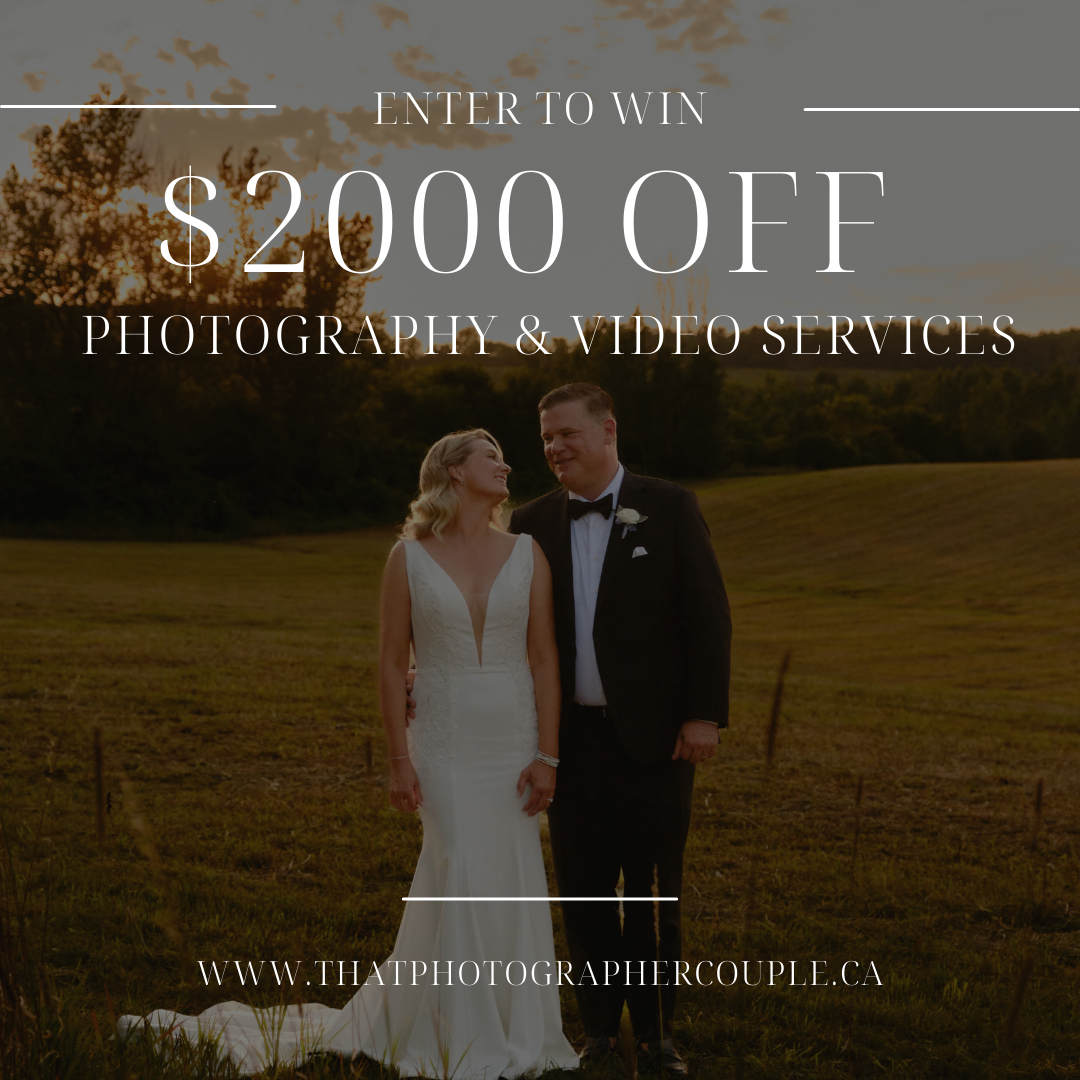 Contest cover page. Couples can win $2000 off or their wedding photography and videography services