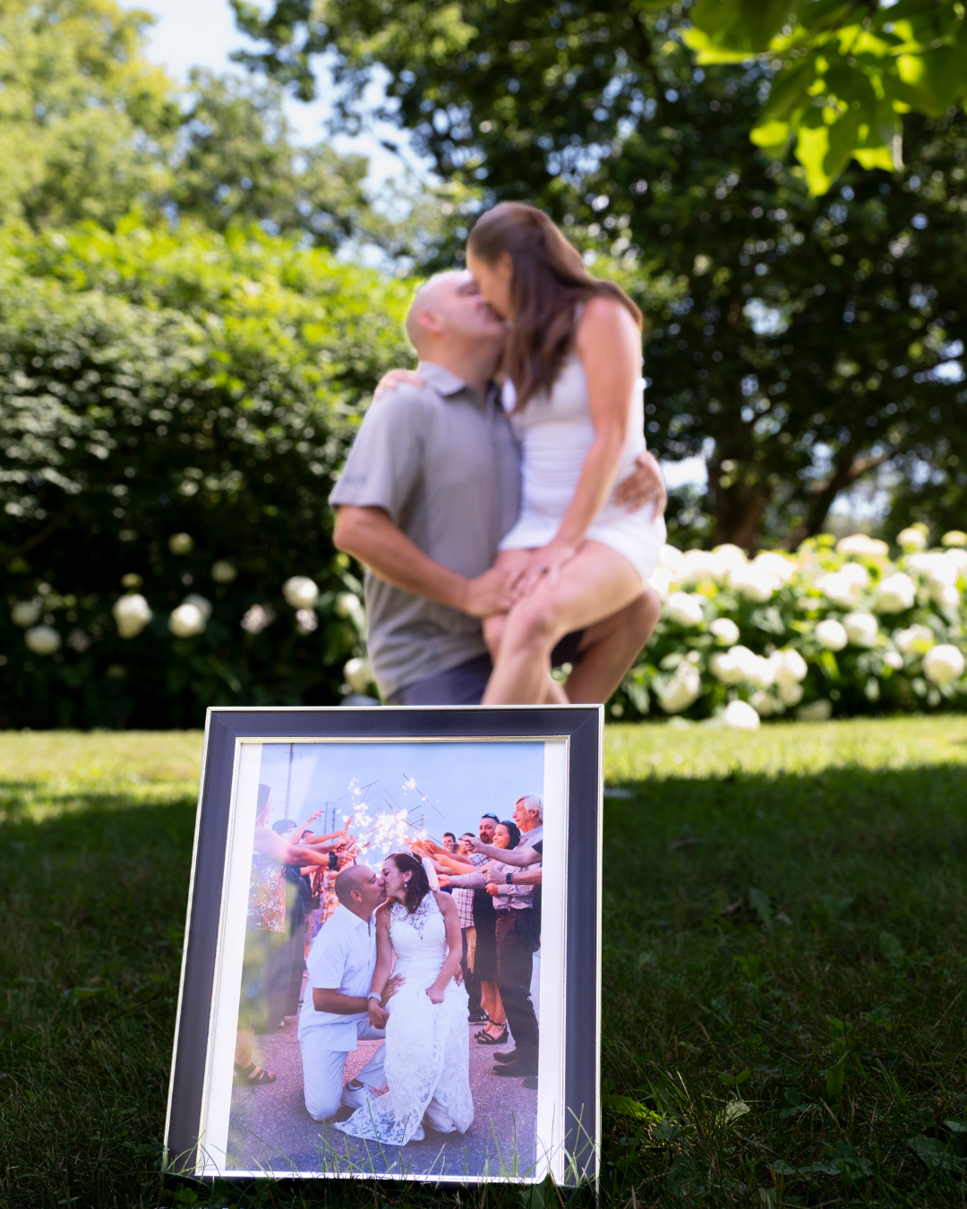 Couple celebrating their first anniversary with a portrait session one year after their wedding in Barrie, Ontario at Sunnidale Park
