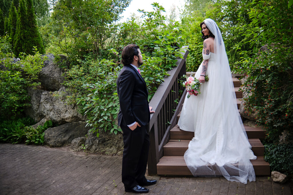 Summer Wedding couple at Nottawasaga Inn Resort & Conference Centre during their wedding day in Alliston, Ontario.